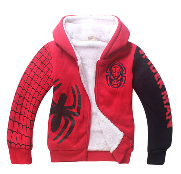 Baby Boys Spiderman Fleece Hoodies/Kids Winter Warm Cartoon Outerwear Clothing/Children Spider-man Thicken Sweatshirts Coat