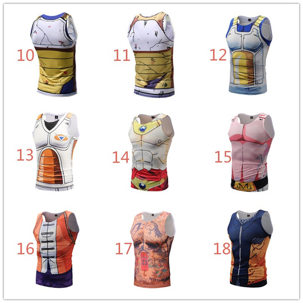 10pcs DHL Men's Summer Tank Tops Print Dragon Ball Z Super Saiyan Goku Black Yamcha Vegeta Piccolo Bodybuilding Vest Tops Fitness