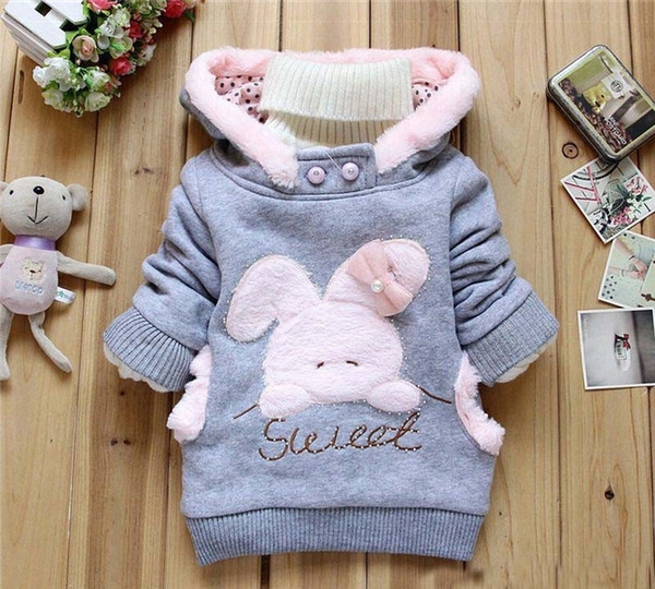 2018 Children Clothing Cartoon Rabbit Fleece Outerwear Girls Hooded Sweatershirt Jacket Winter Outfit Coat Roupa Infant