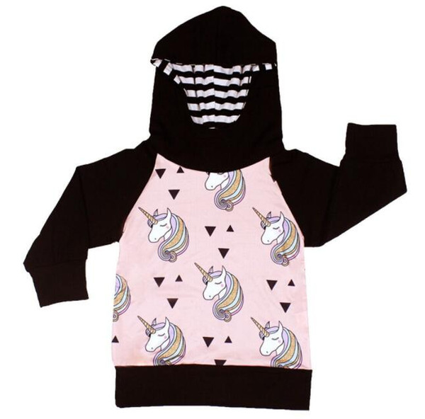 2-5T Kids Hoodies Unicorn Printed Boys Girls Black Pink Long Sleeve Shirt Horse Tee Shirt Windproof Warm