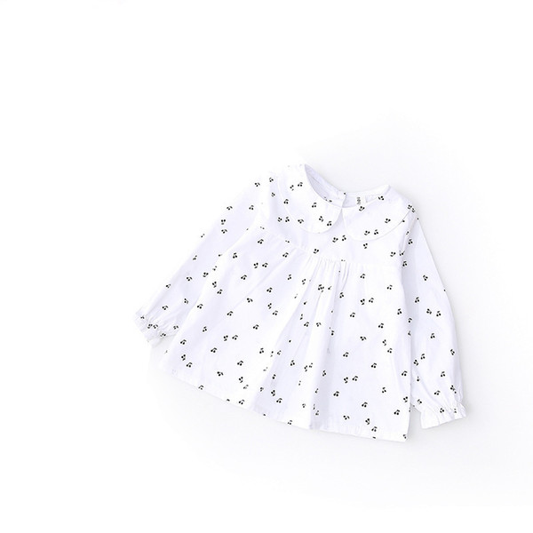 Toddler Girl Shirts 2019 Spring Fashion White Color Baby Girls Blouses Cute Cherry Printed Long Sleeve Ruffle Tops Kids Clothes