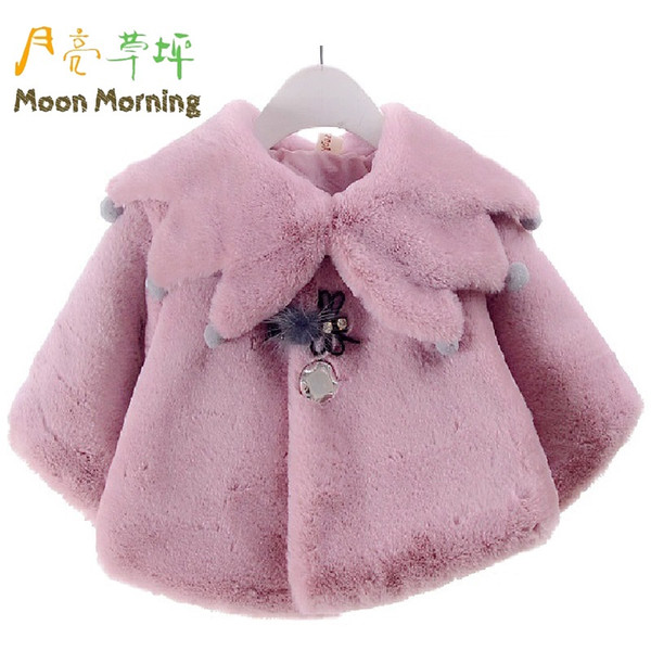 Wholesale- Moon Morning Kids Coat Faux Fur Solid Girl Parkas Long Sleeve Winter Christmas Gift New Year Brand Manufacture Children Garment