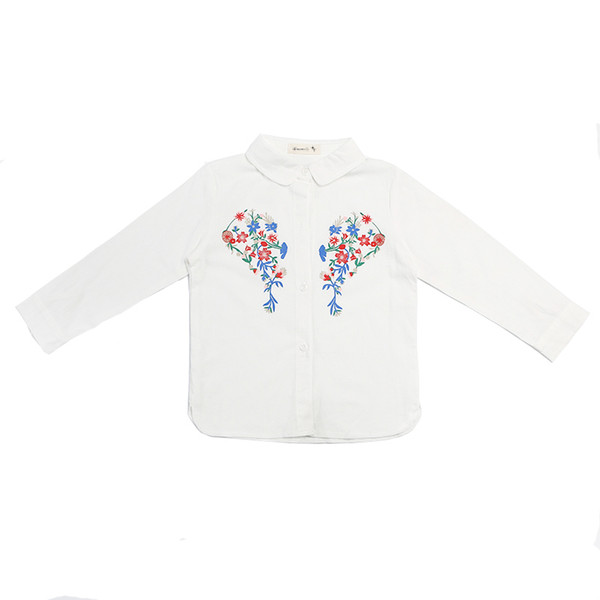 White Print Floral Girls Shirts for School 2019 New O-neck Girl Blouses Solid Tops Teenager Kids Children Clothing Clothes Bs071