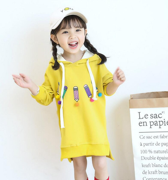 baby hoodies 2018 spring new yellow and orange 100% cotton kids clothing korea style 90-130cm Ins pattern hot