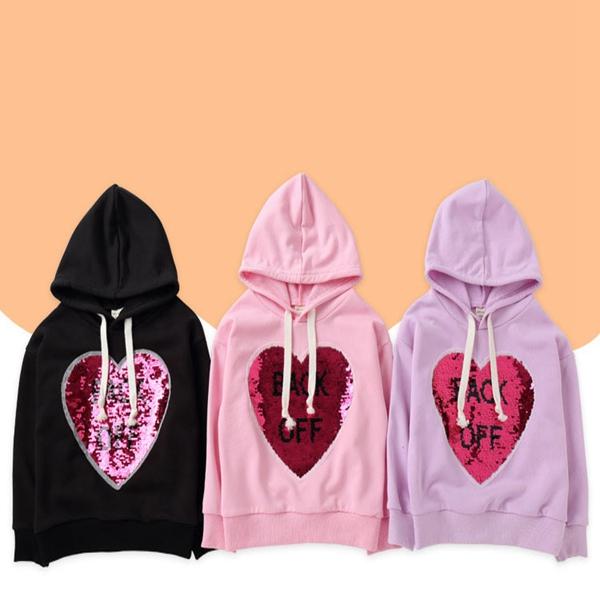 Baby Sequin Sweatshirt Heart Hoodies Cotton Round Neck Girl Sweater Autumn New Warm Kids Top for 3 different colors