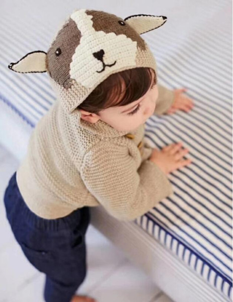 Children's sweaters autumn and winter new solid color cardigan jacket boys and girls small ears hooded knitwear