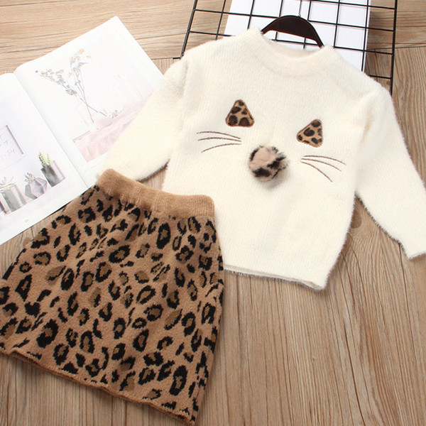 Kids Girls Winter Outfits Otter Leopard Skirt Sets Sweater Skirt Set Kids Designer Girls Clothes Girl Outfits Sets 07