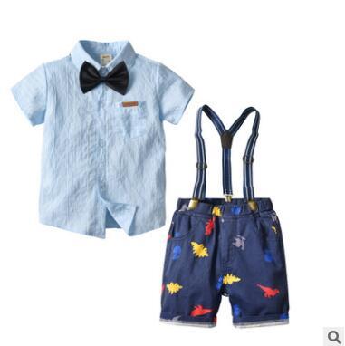 Boys 4 Piece Outfits Set 2019 Summer Short Sleeve Newborns Clothes Bowtie Shirts+Denim Shorts Baby Boy Clothes Bebes Clothing Infant Clothes