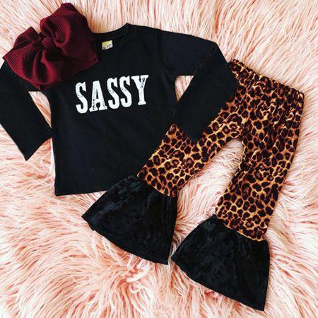 2019 baby girl fall clothes little girls clothing sets infant black tshirts + leopard print flared pants 2pcs boutique outfits newborn sets