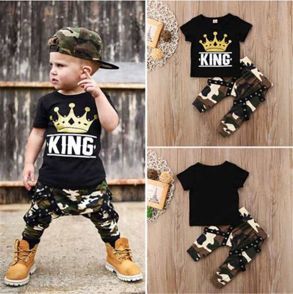 Toddler Kids Baby Boys Tops T-shirt Camo Pants 2Pcs Outfits Set Clothes 0-5T Best Price For You