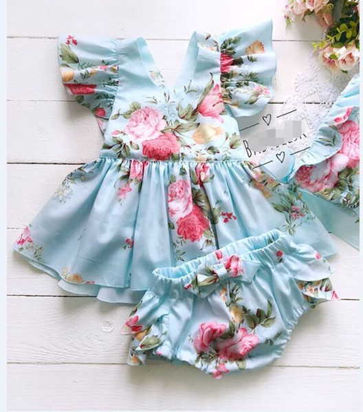 Infant Baby Toddler Sleeveless flower Tops PP Shorts 2-piece Set Outfits Newborn Baby Girls Summer Clothes Sunsuit dresses Clothing