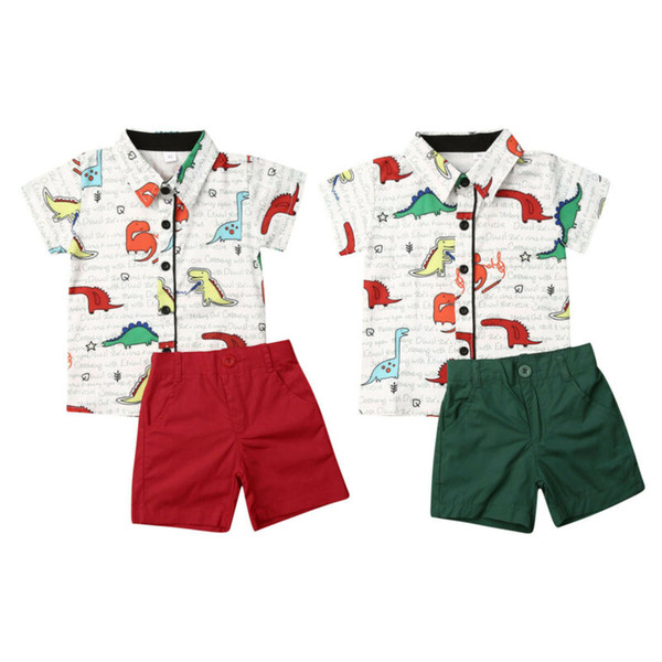 Summer Cute Dinosaur Toddler Baby Boy Formal Suit Shirt Shorts Pants Outfit Set Cartoon Gentleman Clothes