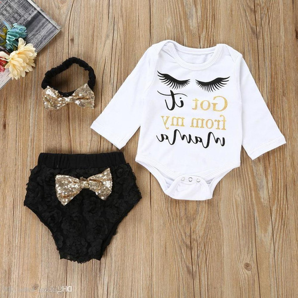 Baby Ins Eyelash Rompers Girl Long Sleeve Romper Sequins Headbands Shorts 3pcs Sets Got It From My Mama