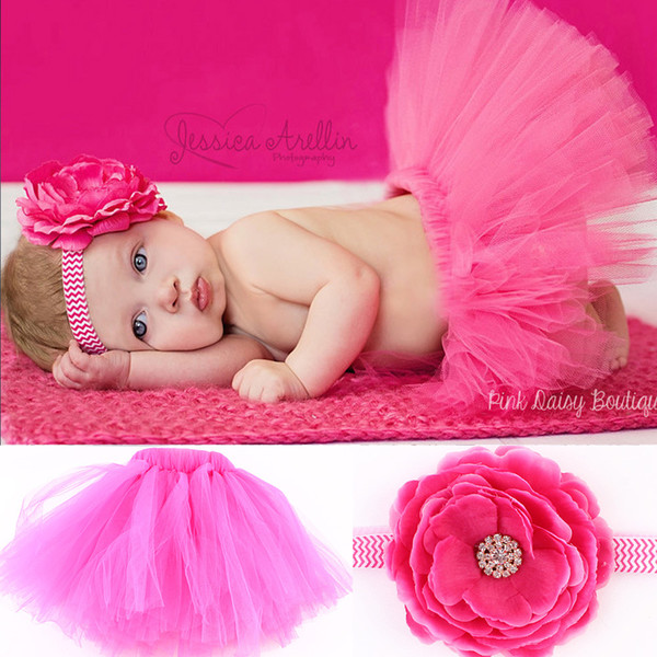 Baby Girl Tulle Tutu Skirt and Flower Headband Set Newborn Photography Props Baby Birthday Gift