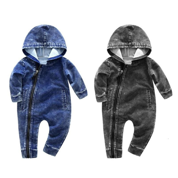 Soft Denim Baby Romper Infant Clothes Newborn Jumpsuit Babies Boy Girls Costume Unisex Cowboy Jeans Clothes Kids Autumn ClothesMX190912