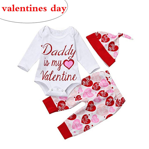 baby designer 2019 girls valentines day outfits little girls clothing sets boutique toddler long sleeve rompers hats red heart pants 3pc set