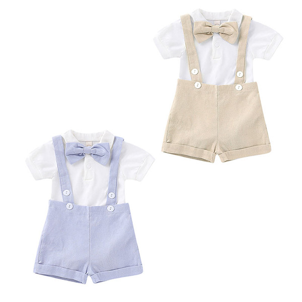 kids designer clothes boys gentleman outfits children Bow romper+suspender shorts sets 2019 summer baby Clothing Sets C525