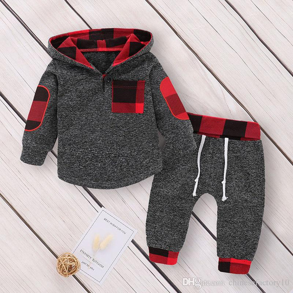 Boys Girls Clothing Sets Tracksuit Black Red Gridding Hoodie+ Pants 2 Pcs Toddler Suits Kids Baby Boys Girls Sweatshirt Clothes Sets Outfits