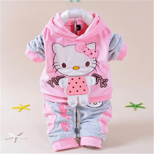 Baby Girls Clothing Sets Cartoon Pattern Kitty Newborn Boy Brand Velvet Hoodie and Pants Twinset Autumn Spring Kids Infant Suit Sweatshirt