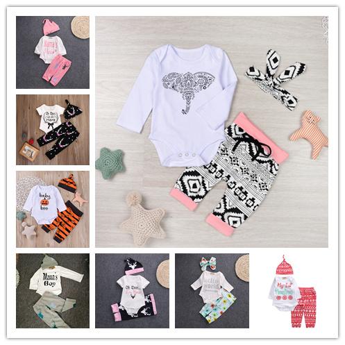 Baby Xmas Halloween pumpkin outfits kids Letter Christmas print hat+romper+pants 3pcs/set children cotton suits 12 Styles LC634