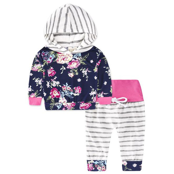 Baby Girls Clothes Sets Hooded Top Casual Floral Outfits Cotton Clothes Hoodie Tops +Pants 2PCS