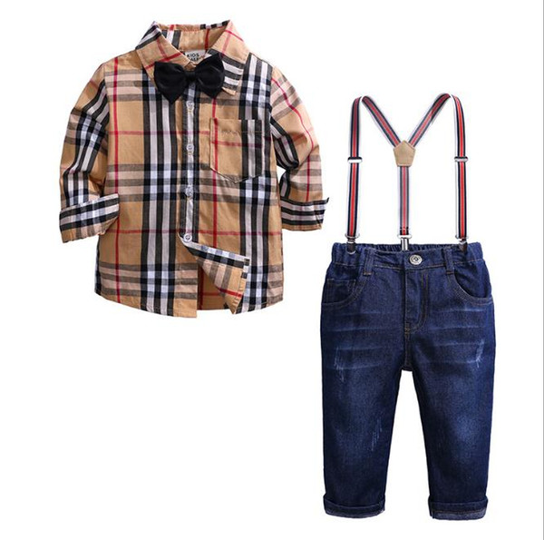 Boy Clothing Sets Baby Boy Clothes Set Kids Children Clothing Long Sleeve Plaid Shirts+Overalls 2PCS Gentleman Outfits Suit