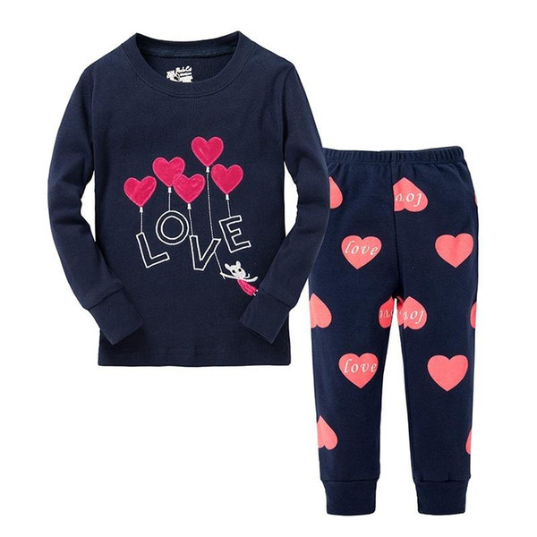 girls lovely sleepwear kids long sleeve pyjamas baby love pajamas 100% cotton children clothes for 2-7 years