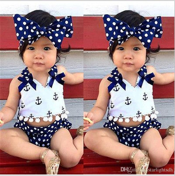 3 Sets Of Newborn Childrens Navy Anchor Bow 3 Pieces Of Hair With Shorts Newborn Clothes kid302