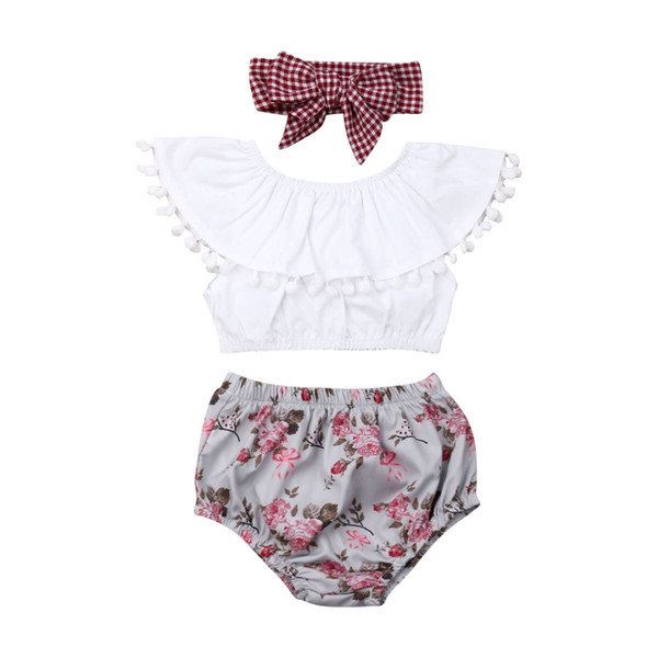 Newborn Toddler Baby Girl Clothes Set Ruffle Tops Crop Floral Shorts 3PCS Summer Girl Clothing Outfits Sunsuit