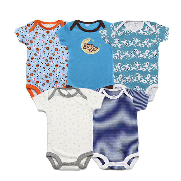 2018 Summer Baby Rompers Cotton Short Infant Jumpsuit 5 Pieces Brand Girls Clothing Set Cartoon Newborn Romper Baby Boy Clothes Y19050602