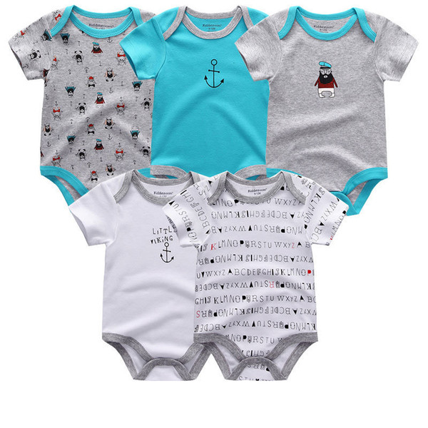 5pcs/lot Unisex Top Quality Rompers Short Sleeve Cottom O-neck 0-12m Novel Newborn Boys&girls Roupas De Bebe Baby Clothes Q190520