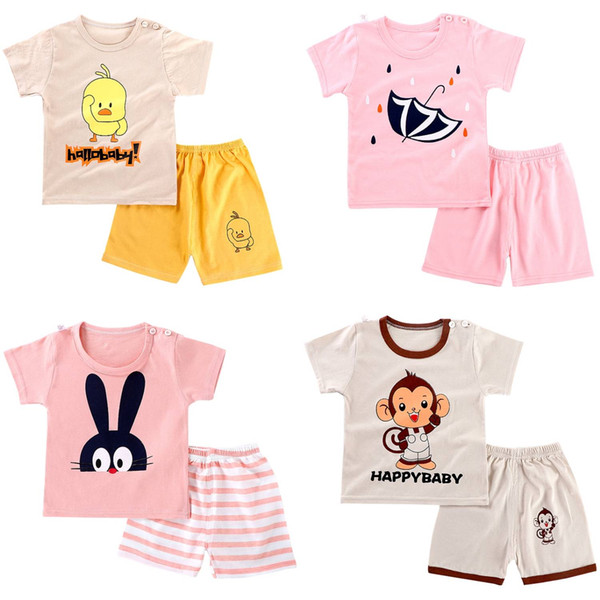 Summer 2019 Kids Girls Clothes Cartoon Outfit Rabbit Boys T-short Pants Set Beach Princess Children Clothes