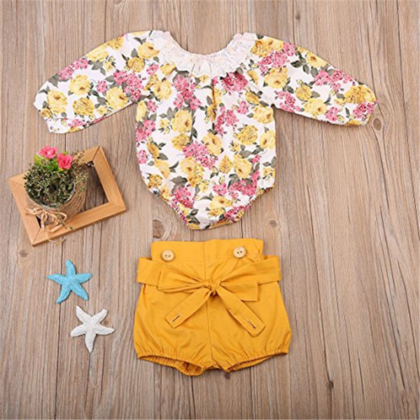 Baby Romper Shorts Set Girls Boutique Outfits Spring Summer Toddler Lace Floral Onesies Overalls Kids Clothes Infant Clothing A41703