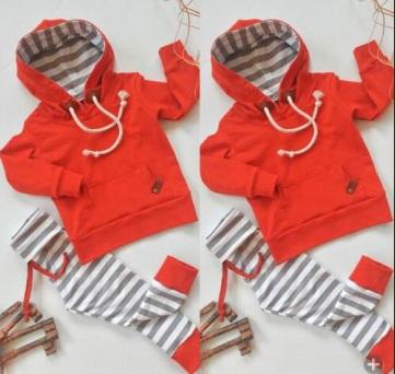 Infant Baby Boys Clothes Red Hoodie Striped Pants 2-piece set Toddler Outfits Casual Baby Clothing Long Sleeve Kid Clothes 0--24M