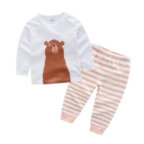 Latest Infant Baby Children's wear Good quality Casual cute Brown Animal print long sleeve kids clothes girls Suit princess clothing