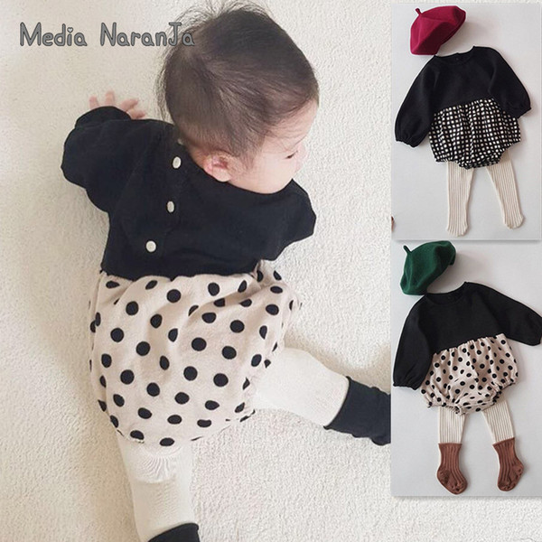 Korean style simple children clothing infant cute polka dot plaid one-piece bodysuit twins clothingMX190912