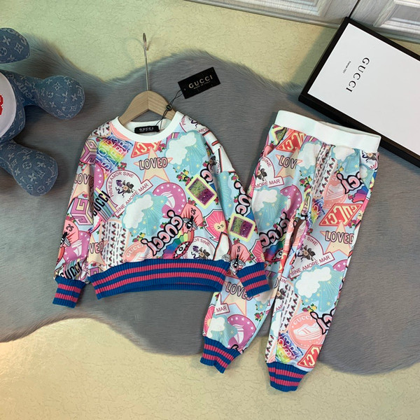 kids clothes Two-piece suit beautiful diamond printing Casual Ruffle shirt pants Sweatshirt new