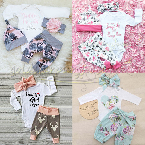 Bodysuit Newborn Baby Girls Outfit Clothes Romper Jumpsuit Pants Hat Headband