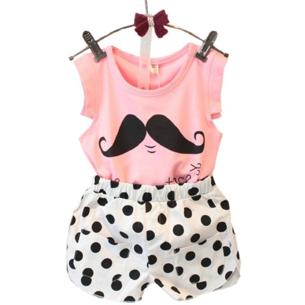 2018 Summer Brand Baby Girls Clothing Set Sleeveless T-shirt+Polka Dot Pant 2pcs Kids Cotton Clothes Set 2-8 Years KF064