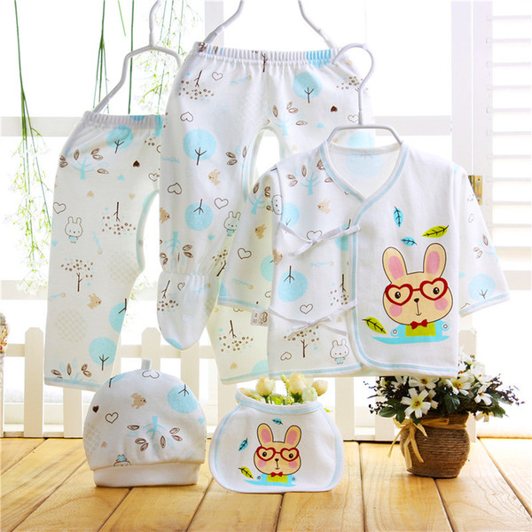 5pcs set Cartoon Printed Baby Clothing Sets Newborn Baby 100% Cotton Shirt Pants Suits Infant Clothes Outfits 0-2M