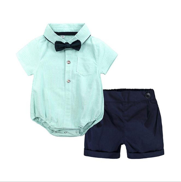 Summer baby set boys clothing set Baby Rompers Gentleman short sleeve T-shirt + Overalls 2pcs suit newborn clothes