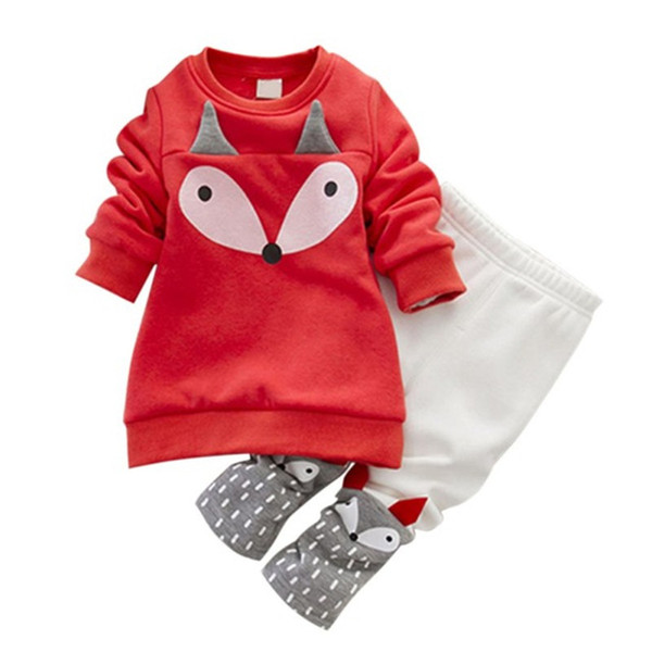 Cartoon Lovely Children's Clothing 2PCS Thick Long Sleeve Fox Tops + Pants 2PCS Set