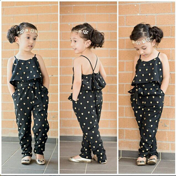 Lovely Girls Casual Sling Clothing Sets Romper BabyHeart Shaped Jumpsuit Cargo Pants Bodysuits Kids Clothing Sets Outfit