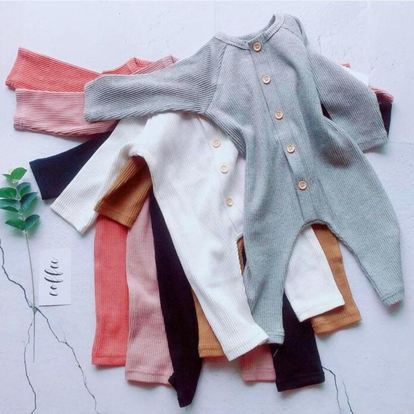 HITOMAGIC 2019 New Baby Girls Kids Jumpsuit Boys Ribbed Cotton Autumn With Full Sleeve Romper 0-3 Years Soft High Quality Cloth V191112