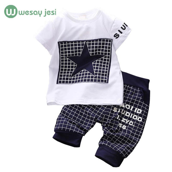 Wholesale- Baby boy clothes 2017 Brand summer kids clothes sets t-shirt+pants suit clothing set Star Printed Clothes newborn sport suits