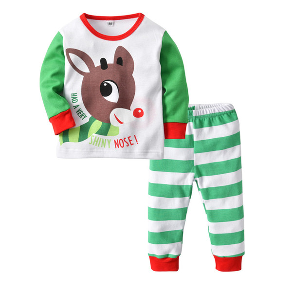 Kids Pajamas Sets Cotton Boys Sleepwear Child Christmas Pajamas Suit Girl Merry Christmas Fawn Stripe Pants Twinset