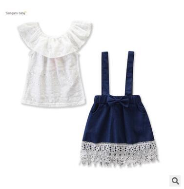 Kids Designer Clothes Girls 2Pcs Clothing Sets 2019 Summer Infant Toddler Baby Girls Ruffle Off Shoulder Blouse Tops+Lace Suspenders Pants