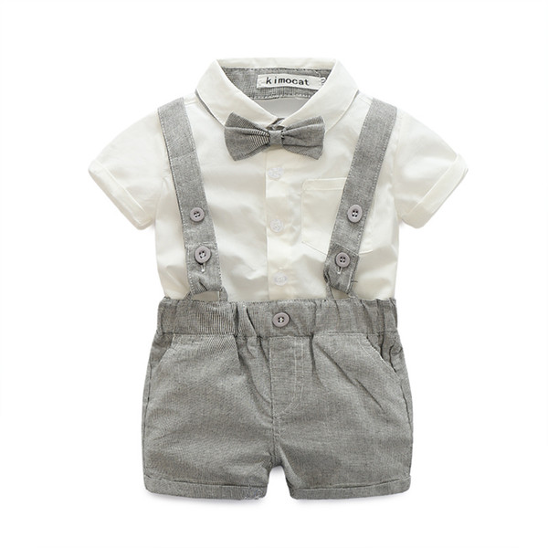 Baby Boy Clothes 2017 Summer Kids Clothes Gentleman Sets Shirt+pants+tie Handsome Clothes Sets Infant Wedding Party Clothing