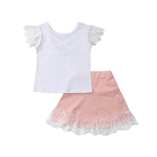 New Arrival 2019 Cute Kids Baby Girls Princess Lace Sleeve Tops+ Lace Edge Skirt 2pcs Outfit Set 0-5Y