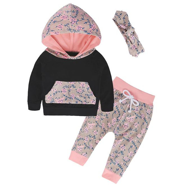 Autumn Style Baby Girls Clothes Fashion Cotton Baby Girl Clothing Set Casual Floral T-shirt+ Pants+ Headband 3pcs Sets